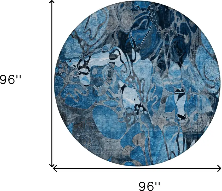 Blue and Gray Round Abstract Washable Indoor Outdoor Area Rug Photo 3