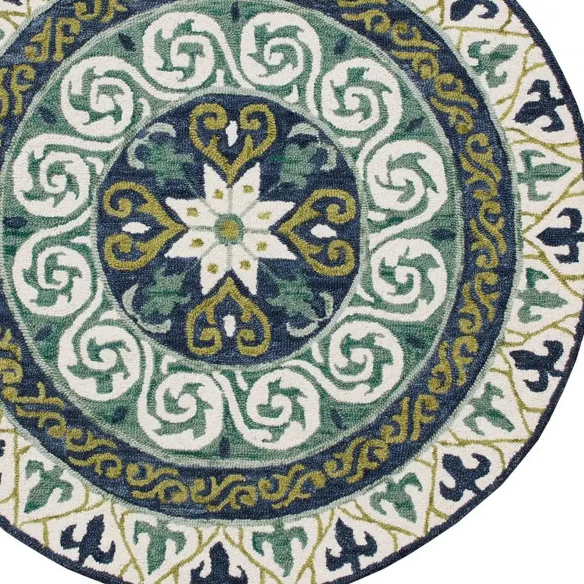 Blue and Green Ornate Medallion Area Rug Photo 5