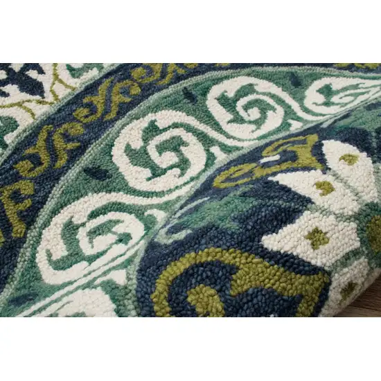 5' Round Blue and Green Ornate Medallion Area Rug Photo 6