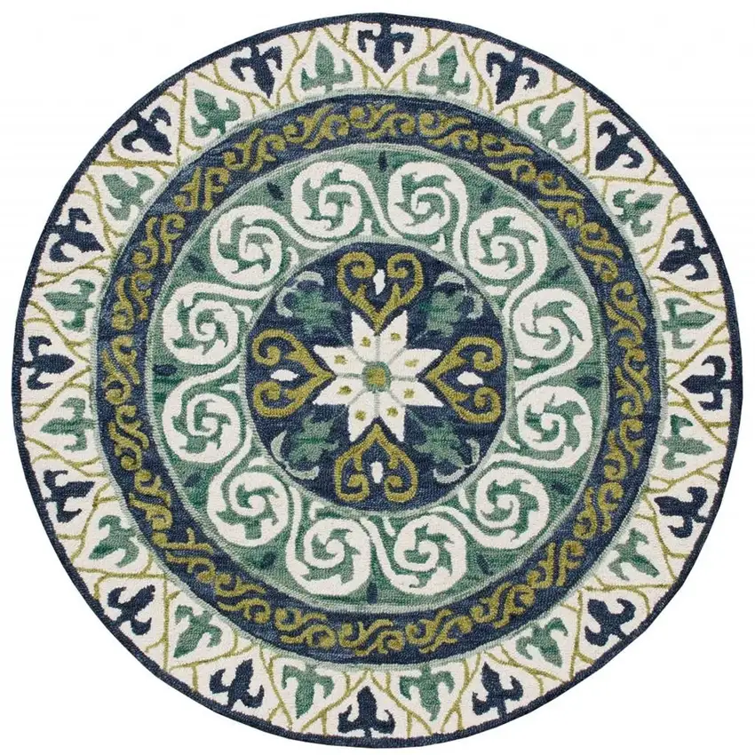 Blue and Green Ornate Medallion Area Rug Photo 6
