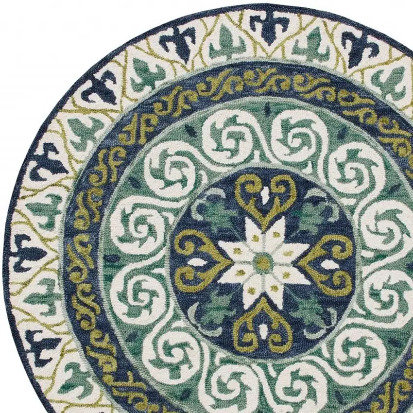 Blue and Green Ornate Medallion Area Rug Photo 5