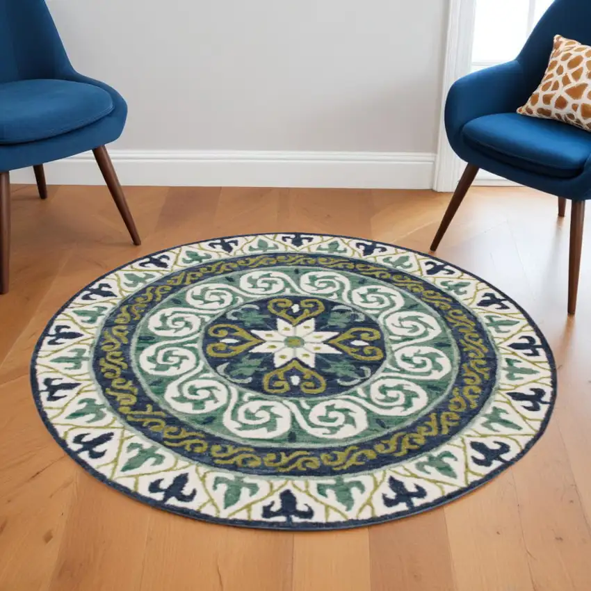 Blue and Green Ornate Medallion Area Rug Photo 1