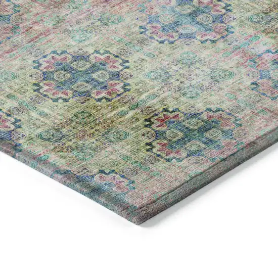 Blue and Green Round Floral Medallion Washable Non Skid Indoor Outdoor Area Rug Photo 4