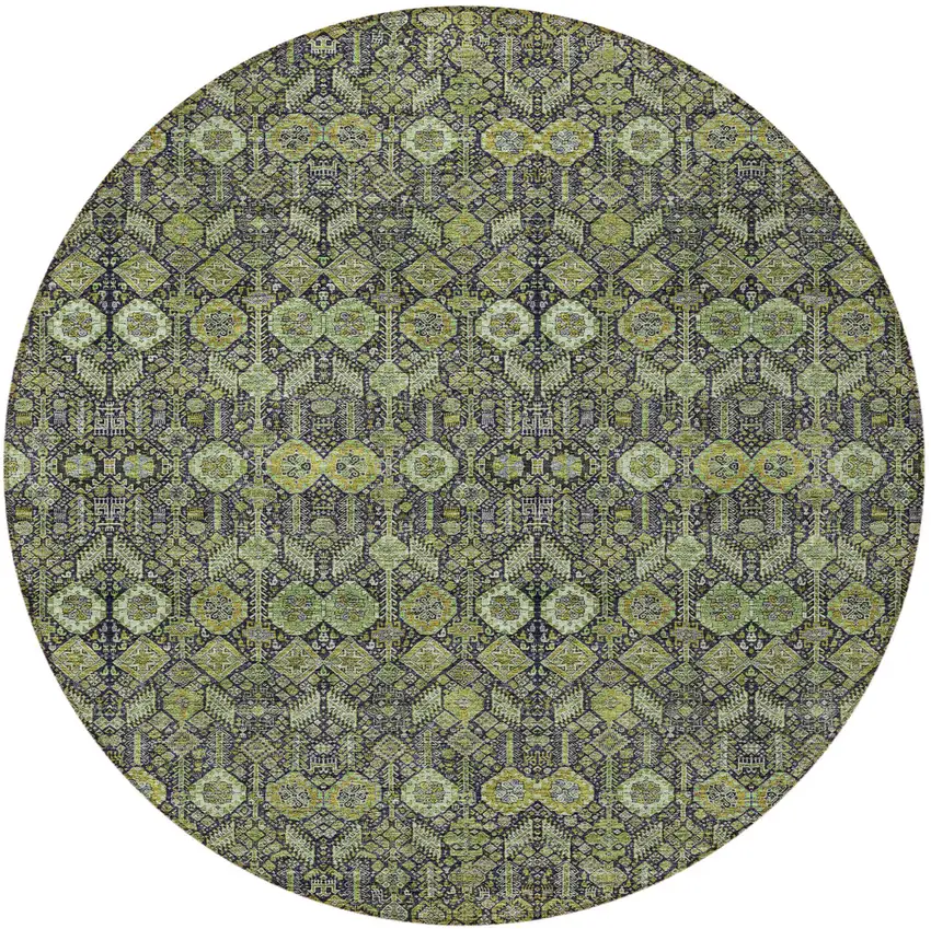 Blue and Green Round Floral Washable Non Skid Indoor Outdoor Area Rug Photo 4