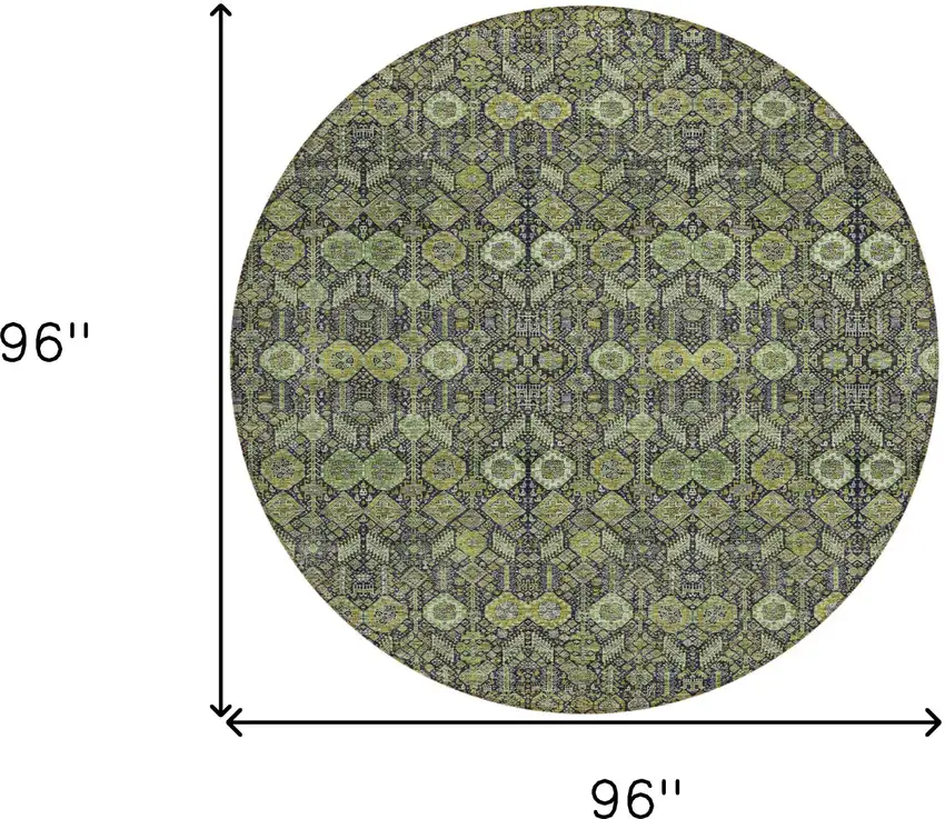 Blue and Green Round Floral Washable Non Skid Indoor Outdoor Area Rug Photo 3