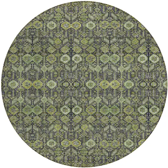 8' Round Blue and Green Round Floral Washable Non Skid Indoor Outdoor Area Rug Photo 2