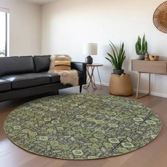 Blue and Green Round Floral Washable Non Skid Indoor Outdoor Area Rug Photo 9