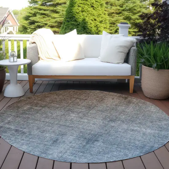 8' Round Blue and Green Round Ombre Washable Non Skid Indoor Outdoor Area Rug Photo 8
