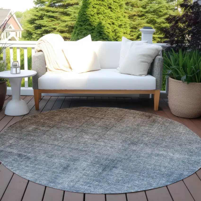 8' Round Blue and Green Round Ombre Washable Non Skid Indoor Outdoor Area Rug Photo 8