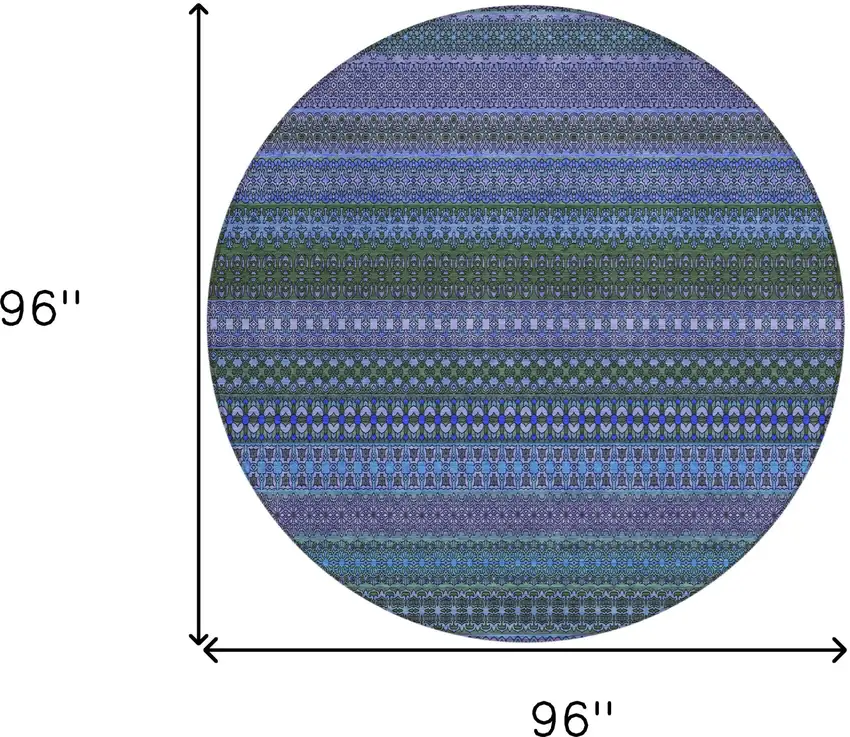 Blue and Green Round Striped Washable Non Skid Indoor Outdoor Area Rug Photo 3