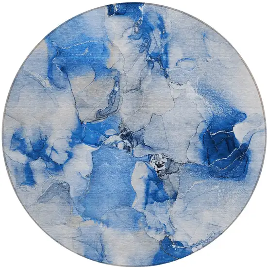 8' Navy Blue Round Abstract Washable Indoor Outdoor Area Rug Photo 3