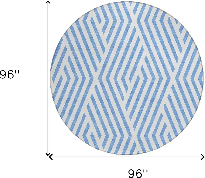 Blue and Ivory Round Geometric Washable Non Skid Indoor Outdoor Area Rug Photo 3