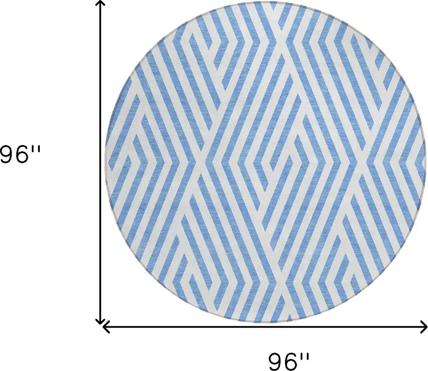 Blue and Ivory Round Geometric Washable Non Skid Indoor Outdoor Area Rug Photo 3
