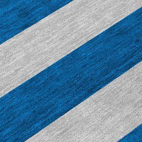 Blue and Ivory Round Striped Washable Non Skid Indoor Outdoor Area Rug Photo 8