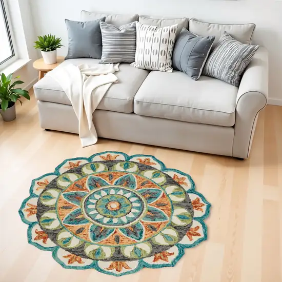 Blue And Orange Medallion Area Rug Photo 1