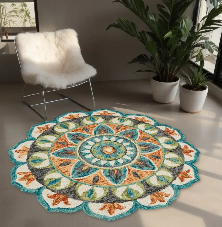 Blue And Orange Medallion Area Rug Photo 1