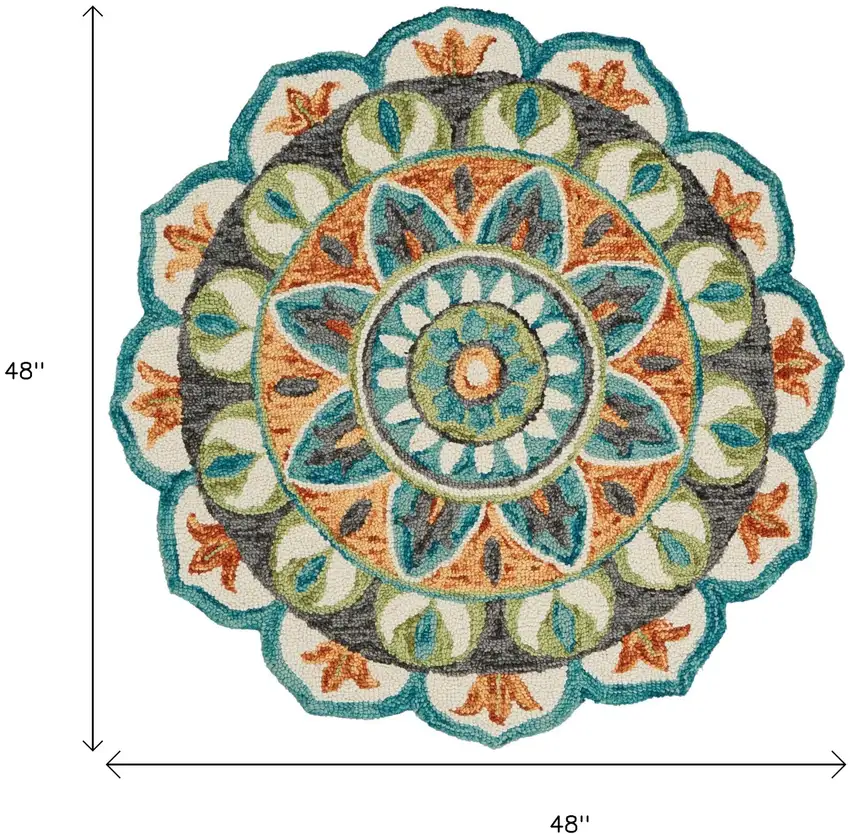 Blue And Orange Medallion Area Rug Photo 3
