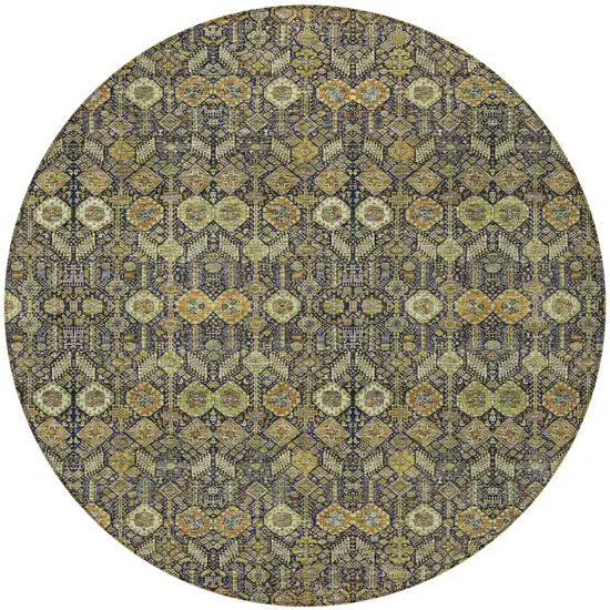 8' Round Blue and Orange Round Floral Washable Non Skid Indoor Outdoor Area Rug Photo 4