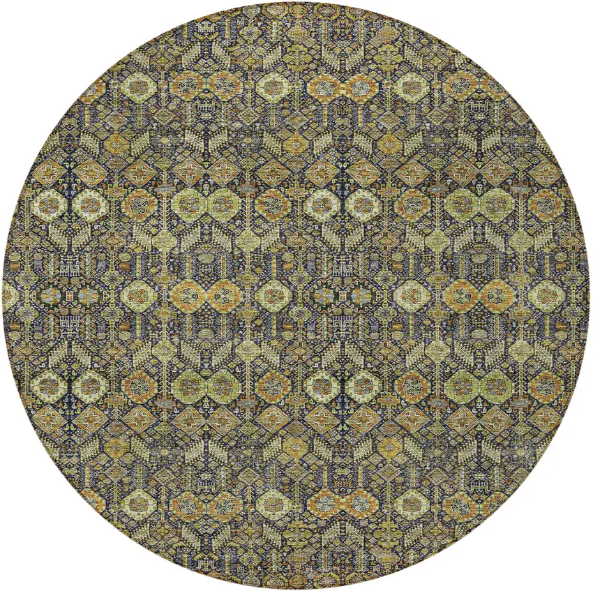 8' Round Blue and Orange Round Floral Washable Non Skid Indoor Outdoor Area Rug Photo 4