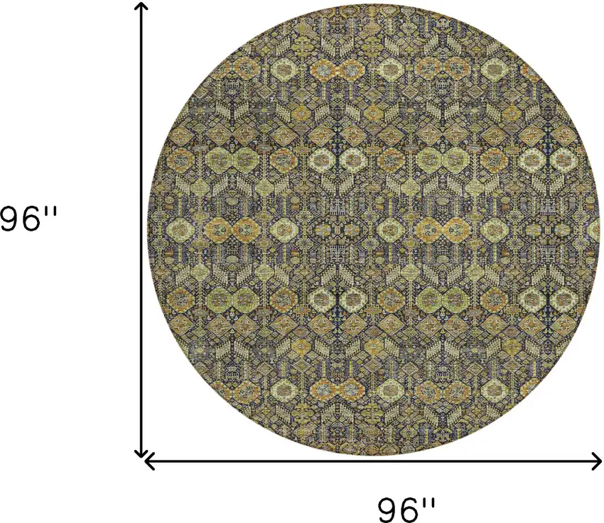 8' Round Blue and Orange Round Floral Washable Non Skid Indoor Outdoor Area Rug Photo 3