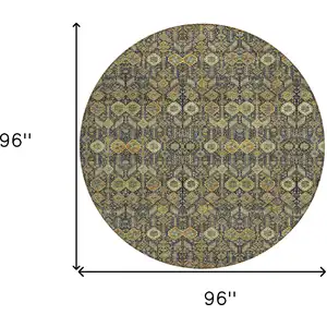 Photo of 8' Round Blue and Orange Round Floral Washable Non Skid Indoor Outdoor Area Rug