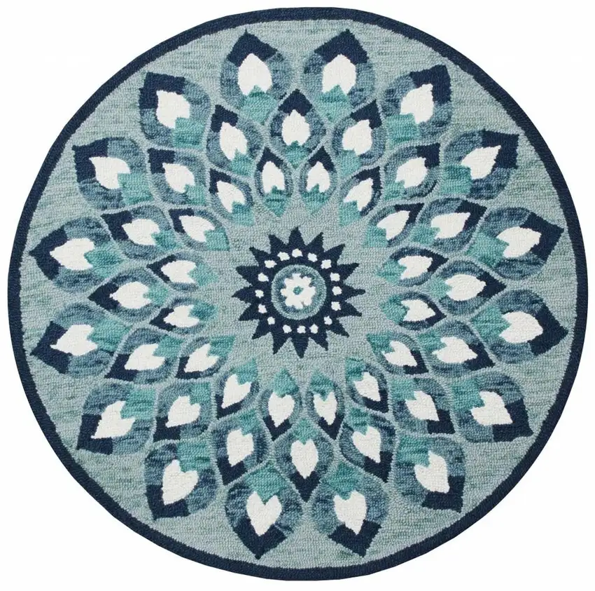 Blue and White Floral Feather Area Rug Photo 6