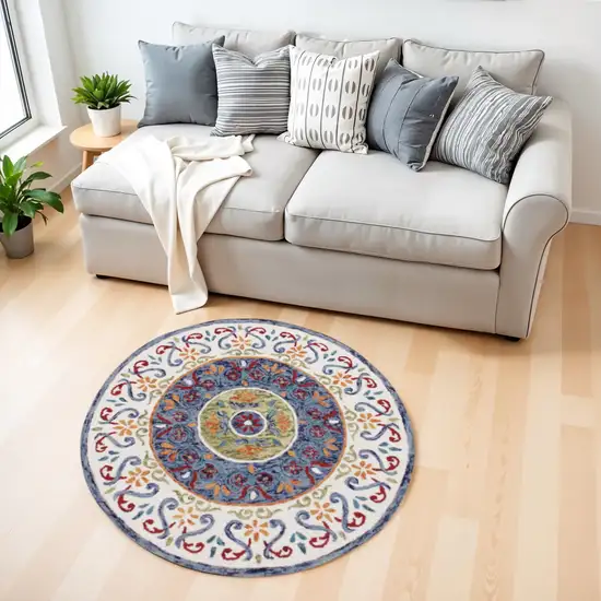 Blue and White Ornate Medallion Area Rug Photo 2