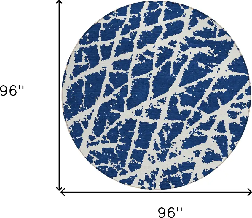 8' Round Blue and White Round Abstract Washable Non Skid Indoor Outdoor Area Rug Photo 3
