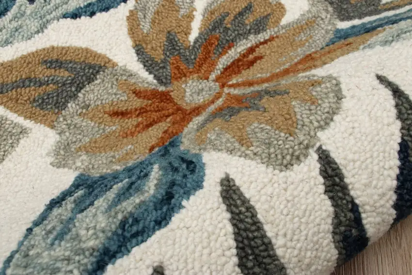 4' Round Blue and White Tropical Area Rug Photo 6
