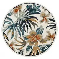 Photo of 4' Round Blue and White Tropical Area Rug