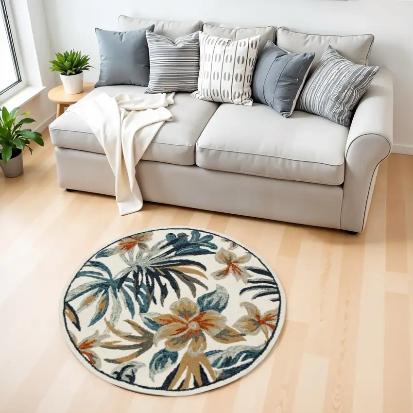 Blue and White Tropical Area Rug Photo 1