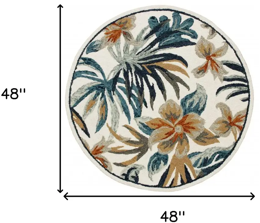 4' Round Blue and White Tropical Area Rug Photo 8