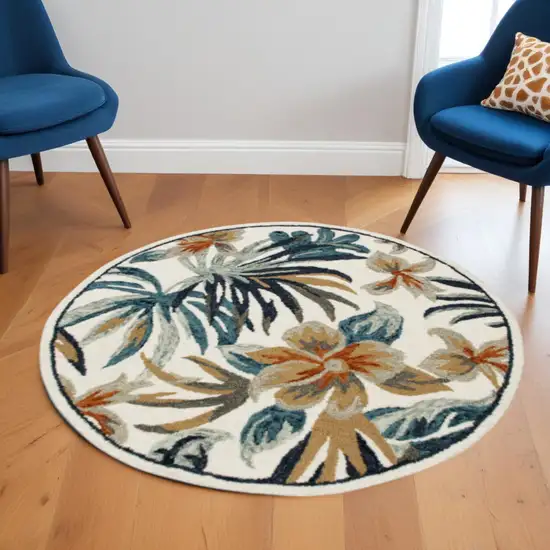Blue and White Tropical Area Rug Photo 1