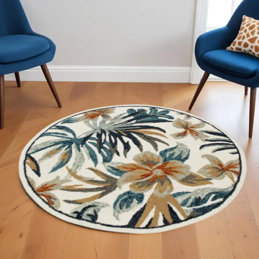 Blue and White Tropical Area Rug Photo 1