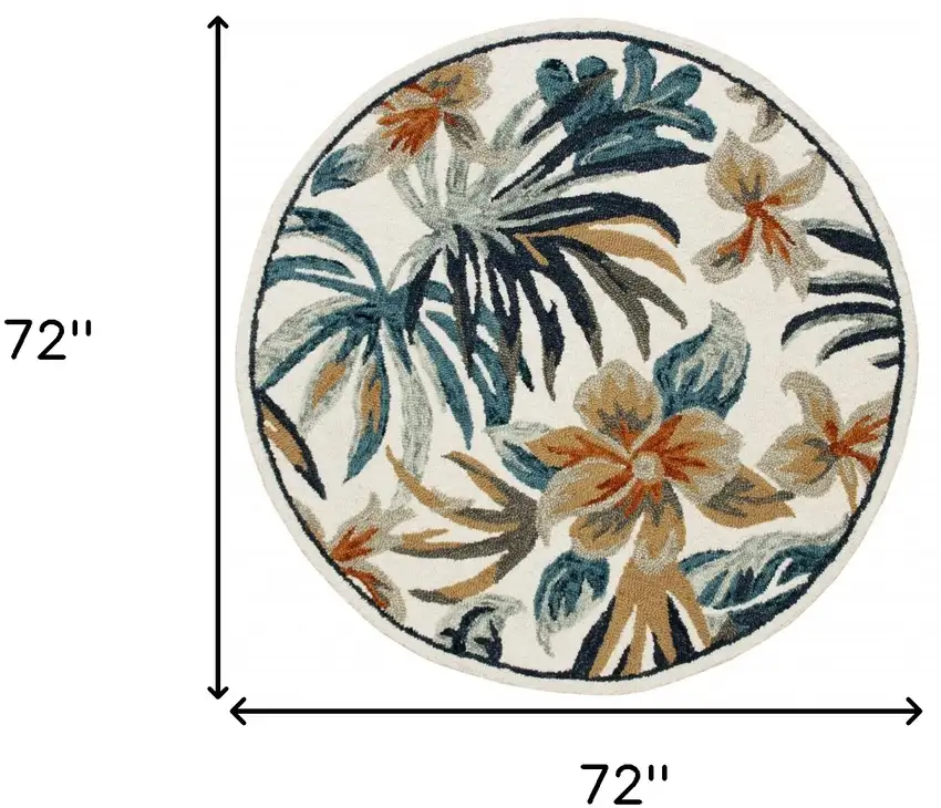 6' Round Blue and White Tropical Area Rug Photo 8