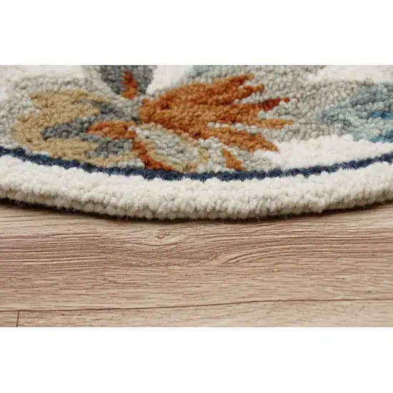 6' Round Blue and White Tropical Area Rug Photo 5