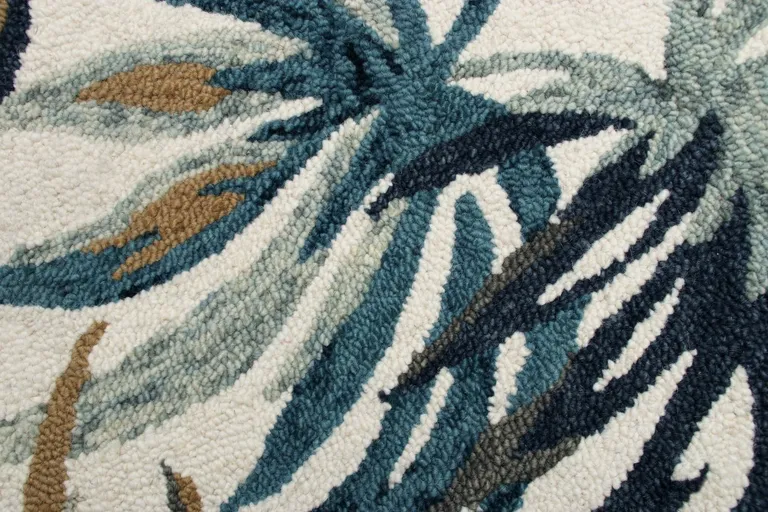 6' Round Blue and White Tropical Area Rug Photo 2