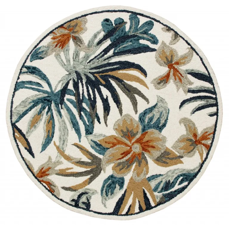 6' Round Blue and White Tropical Area Rug Photo 1