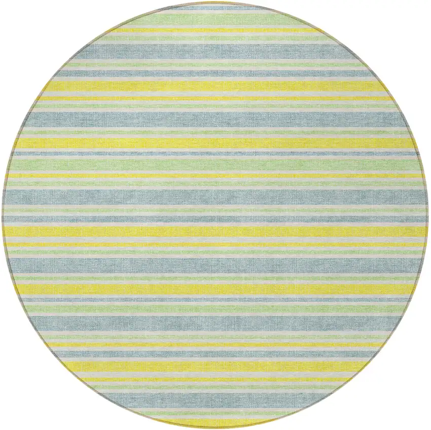 8' Round Blue and Yellow Round Striped Washable Non Skid Indoor Outdoor Area Rug Photo 5