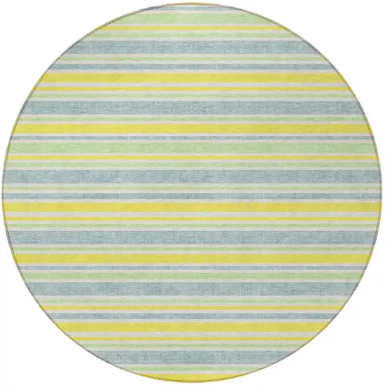 8' Round Blue and Yellow Round Striped Washable Non Skid Indoor Outdoor Area Rug Photo 4
