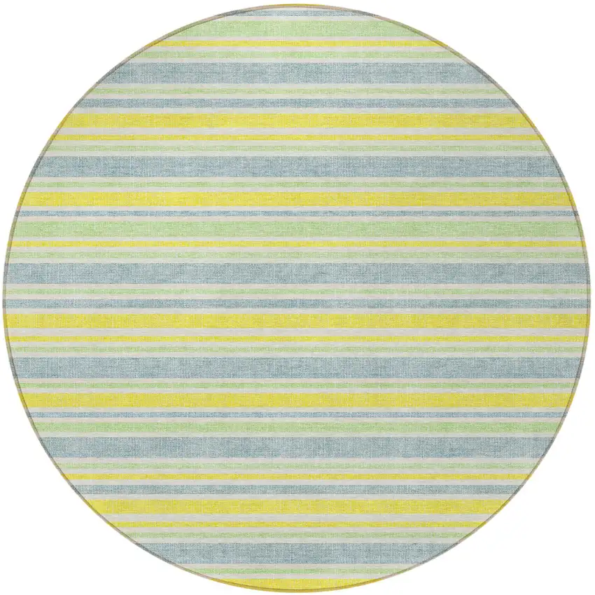 8' Round Blue and Yellow Round Striped Washable Non Skid Indoor Outdoor Area Rug Photo 4