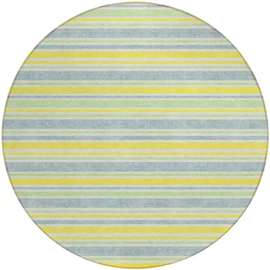 8' Round Blue and Yellow Round Striped Washable Non Skid Indoor Outdoor Area Rug Photo 2
