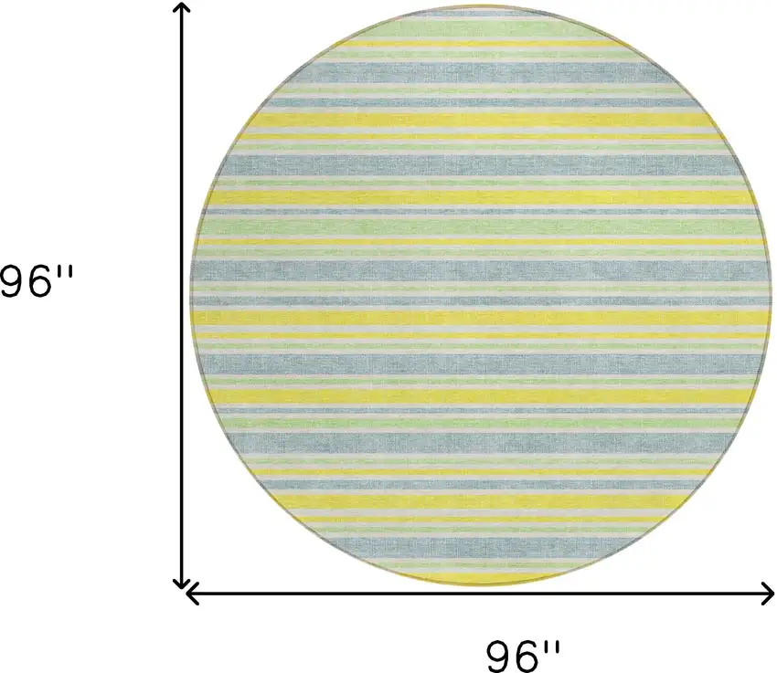 8' Round Blue and Yellow Round Striped Washable Non Skid Indoor Outdoor Area Rug Photo 3
