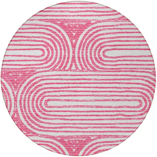 Blush Round Abstract Washable Non Skid Indoor Outdoor Area Rug Photo 4