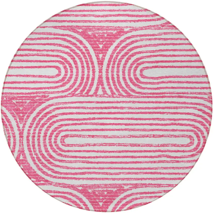 Blush Round Abstract Washable Non Skid Indoor Outdoor Area Rug Photo 4