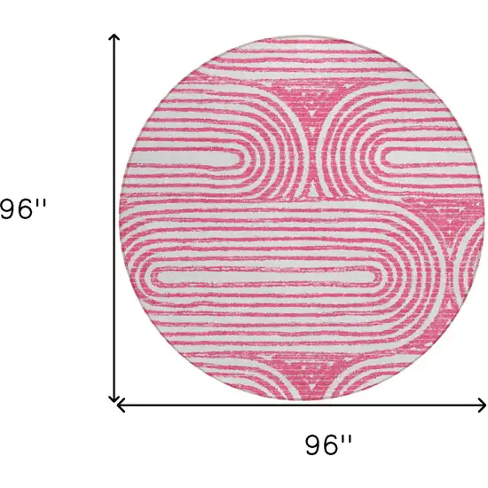 Blush Round Abstract Washable Non Skid Indoor Outdoor Area Rug Photo 3