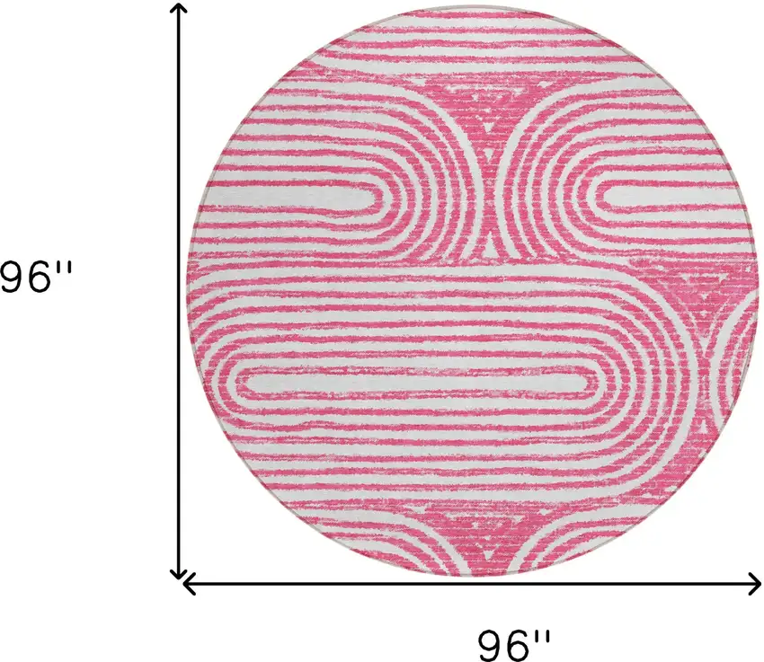Blush Round Abstract Washable Non Skid Indoor Outdoor Area Rug Photo 3
