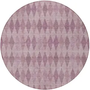Photo of 8' Round Blush Round Geometric Washable Non Skid Indoor Outdoor Area Rug
