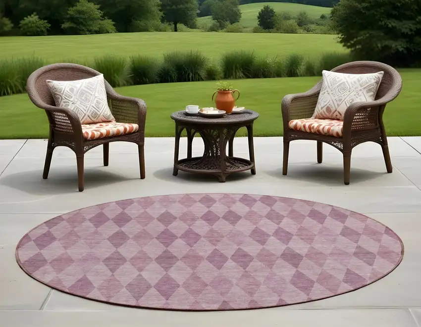 Blush Round Geometric Washable Non Skid Indoor Outdoor Area Rug Photo 1