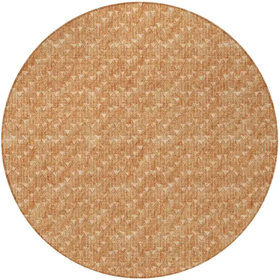8' Round Bronze Round Geometric Washable Non Skid Indoor Outdoor Area Rug Photo 4